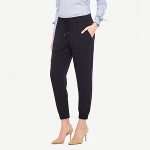 Ann Taylor dressy jogger pants drawstring waistband atlantic navy blue size S